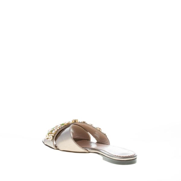 MARIA CRISTINA donna ciabatta piatta in pelle a specchio PIOMBO con pietre - immagine 4