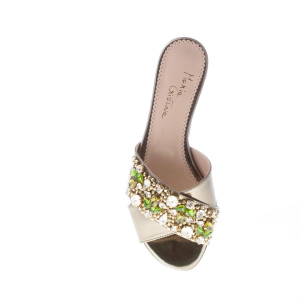 MARIA CRISTINA donna ciabatta piatta in pelle a specchio PIOMBO con pietre - immagine 7