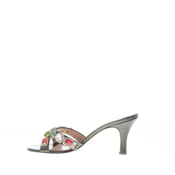 MARIA CRISTINA donna sandalo slide in pelle NERO con pietre. Tacco 7,5 cm - immagine 5