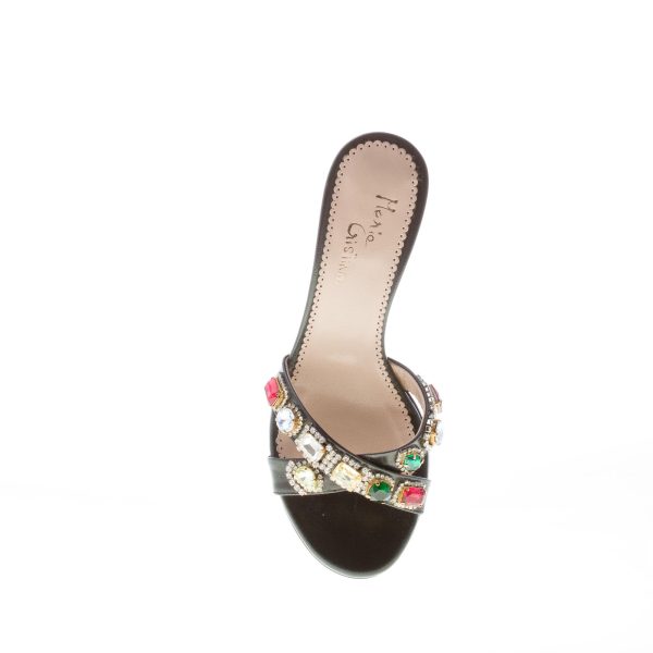 MARIA CRISTINA donna sandalo slide in pelle NERO con pietre. Tacco 7,5 cm - immagine 7