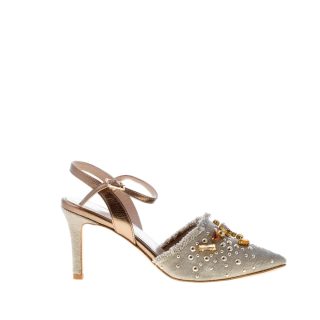 MARIA CRISTINA donna slingback in tessuto BEIGE con pietre. Tacco 8 cm