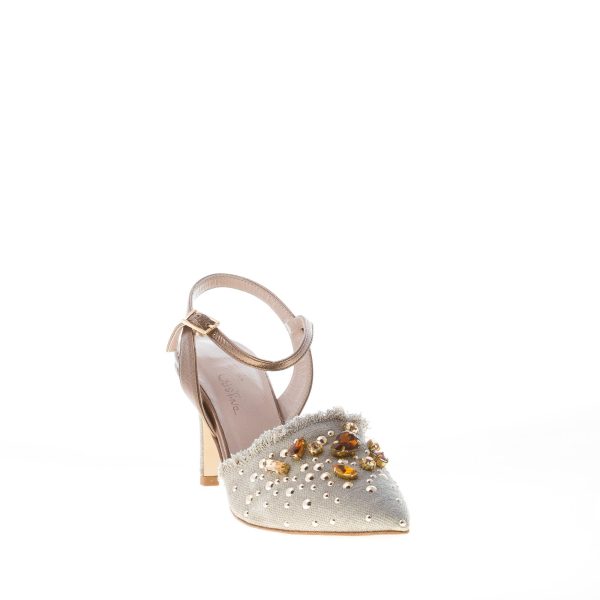 MARIA CRISTINA donna slingback in tessuto BEIGE con pietre. Tacco 8 cm - immagine 2