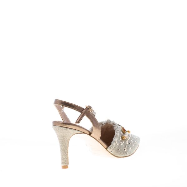 MARIA CRISTINA donna slingback in tessuto BEIGE con pietre. Tacco 8 cm - immagine 3