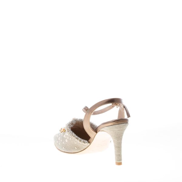 MARIA CRISTINA donna slingback in tessuto BEIGE con pietre. Tacco 8 cm - immagine 4