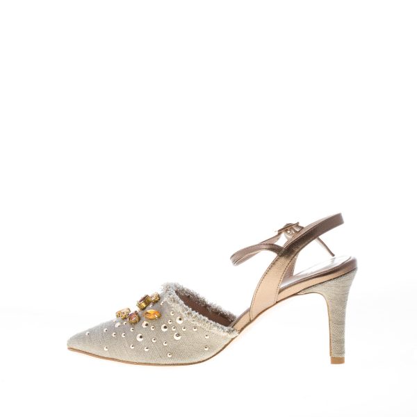 MARIA CRISTINA donna slingback in tessuto BEIGE con pietre. Tacco 8 cm - immagine 5