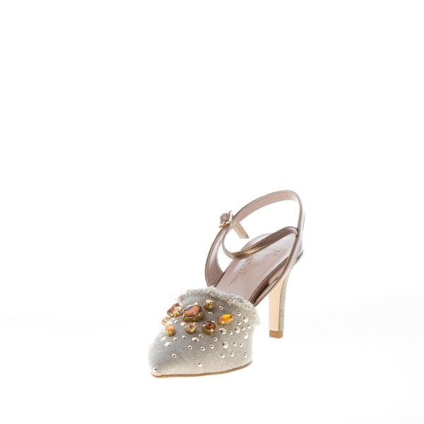 MARIA CRISTINA donna slingback in tessuto BEIGE con pietre. Tacco 8 cm - immagine 6