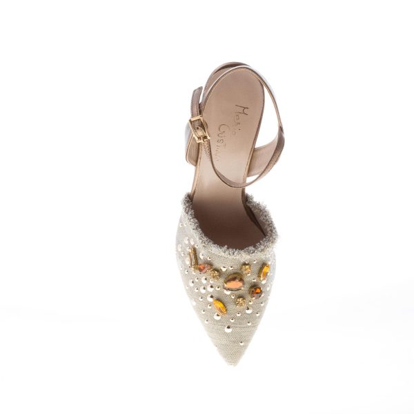 MARIA CRISTINA donna slingback in tessuto BEIGE con pietre. Tacco 8 cm - immagine 7
