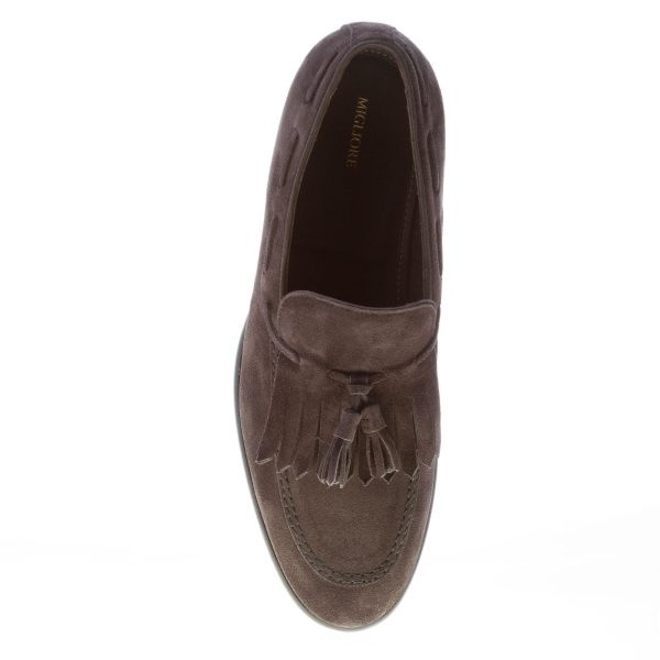 MIGLIORE uomo mocassino in camoscio LAVAGNA con maxi frangia e nappine - immagine 7