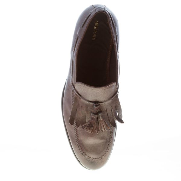 MIGLIORE uomo mocassino in pelle vintage TESTA DI MORO con maxi frangia e nappine - immagine 7