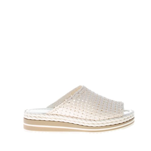 PONS QUINTANA donna sandalo ciabatta Milan in pelle intrecciata CREMA. Zeppa 4 cm
