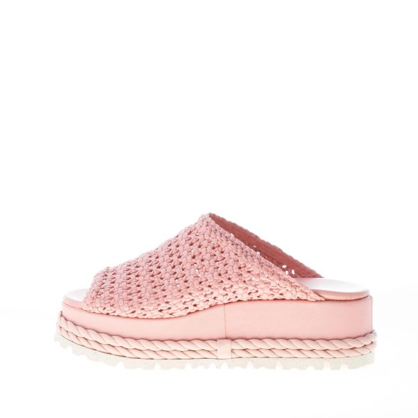 PONS QUINTANA (Maria cristina) donna sandalo ciabatta Nadine in pelle intrecciata ROSA. Zeppa 6 cm - immagine 5