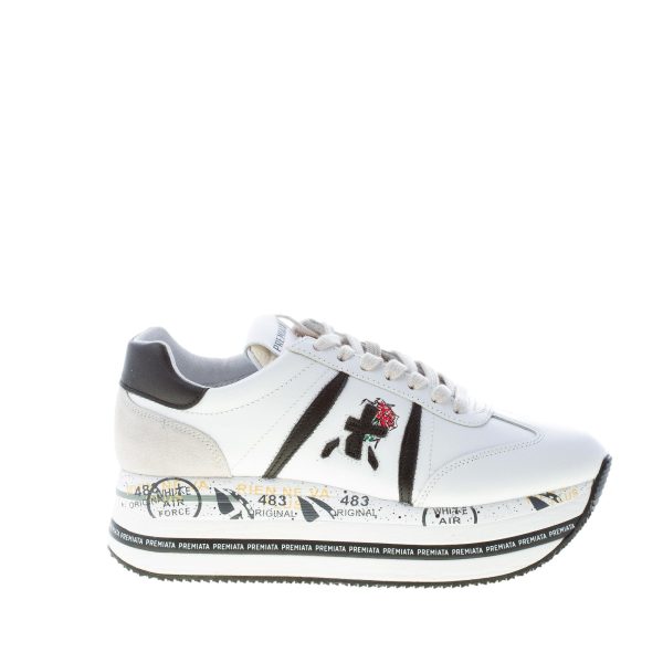 PREMIATA donna sneaker Beth 5350 in pelle BIANCO e nero con maxi platform
