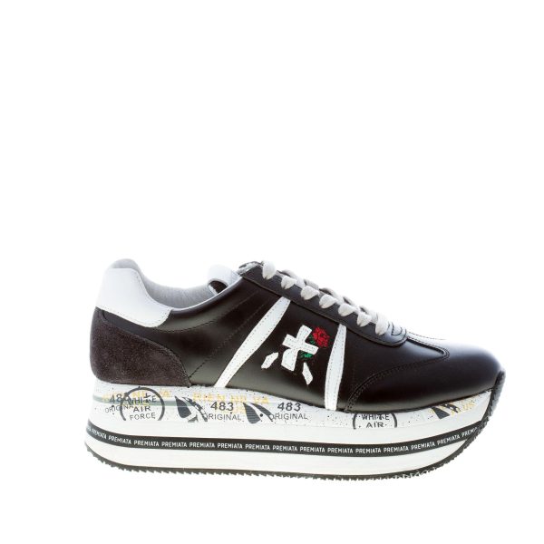 PREMIATA donna sneaker Beth 5351 in pelle NERO e bianco con maxi platform