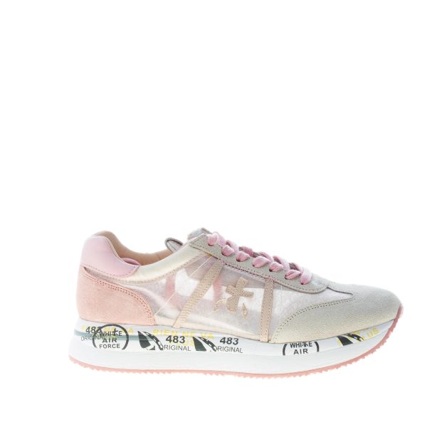 PREMIATA donna sneaker Conny 5208 in camoscio e tessuto trasparente ROSA e GHIACCIO