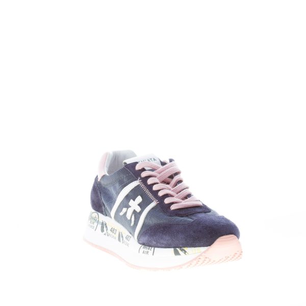 PREMIATA donna sneaker Conny 5613 in camoscio e tessuto trasparente BLU e rosa - immagine 2