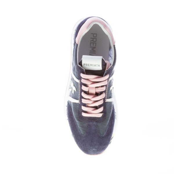 PREMIATA donna sneaker Conny 5613 in camoscio e tessuto trasparente BLU e rosa - immagine 7