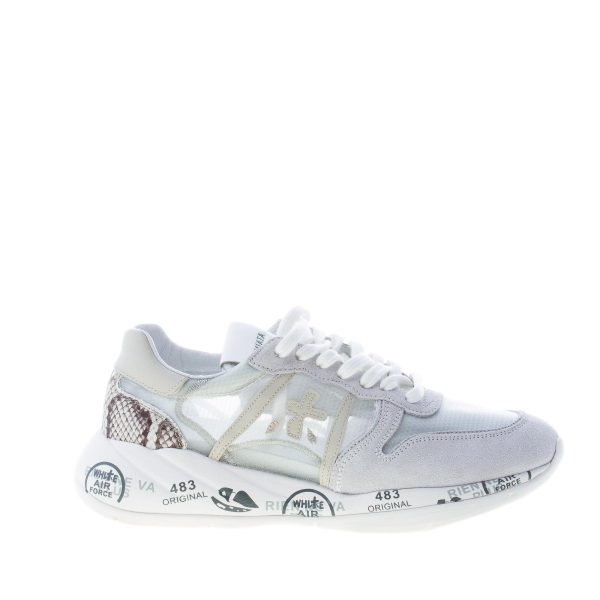 PREMIATA donna sneaker Layla 5651 in camoscio e tessuto trasparente GRIGIO più pitone