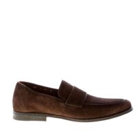 SANTONI uomo mocassino in camoscio TESTA DI MORO con fascetta. Suola cuoio