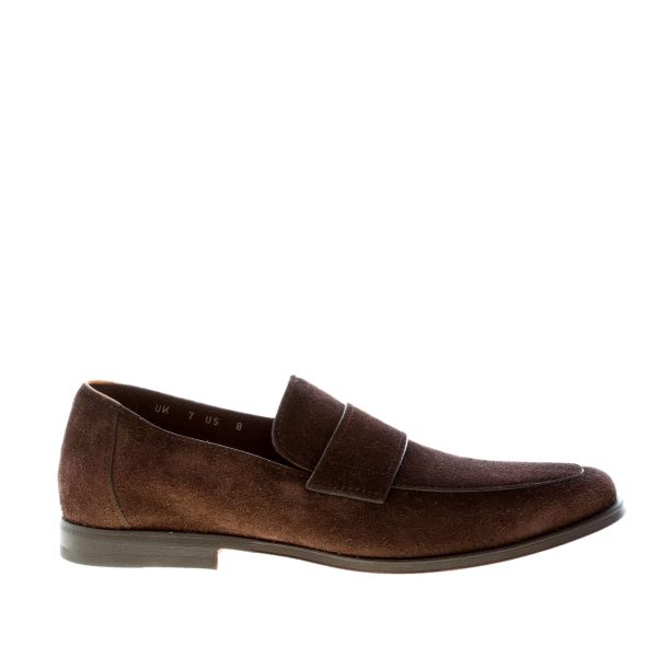 SANTONI uomo mocassino in camoscio TESTA DI MORO con fascetta. Suola cuoio