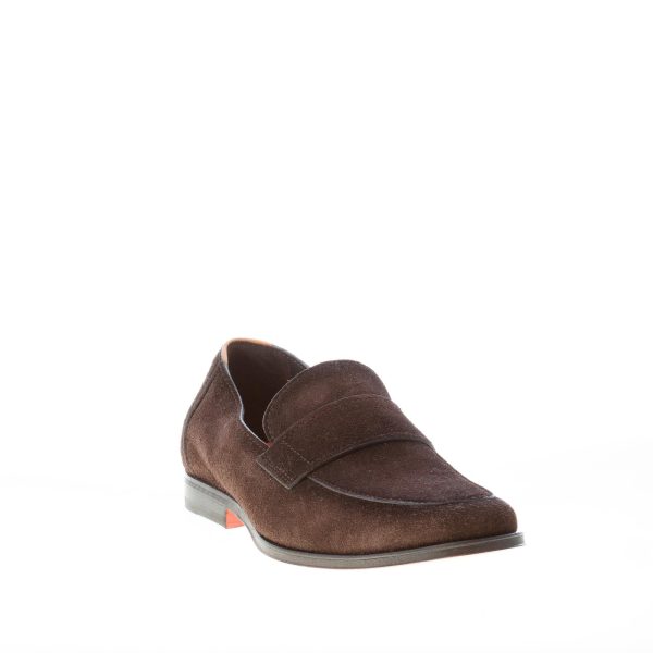 SANTONI uomo mocassino in camoscio TESTA DI MORO con fascetta. Suola cuoio - immagine 2