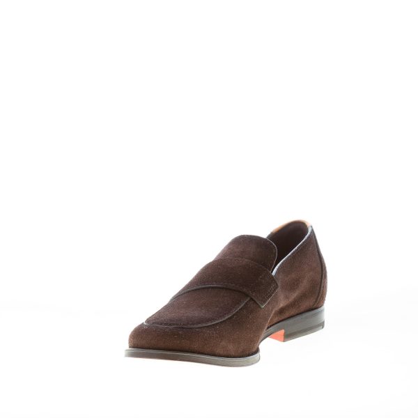 SANTONI uomo mocassino in camoscio TESTA DI MORO con fascetta. Suola cuoio - immagine 6