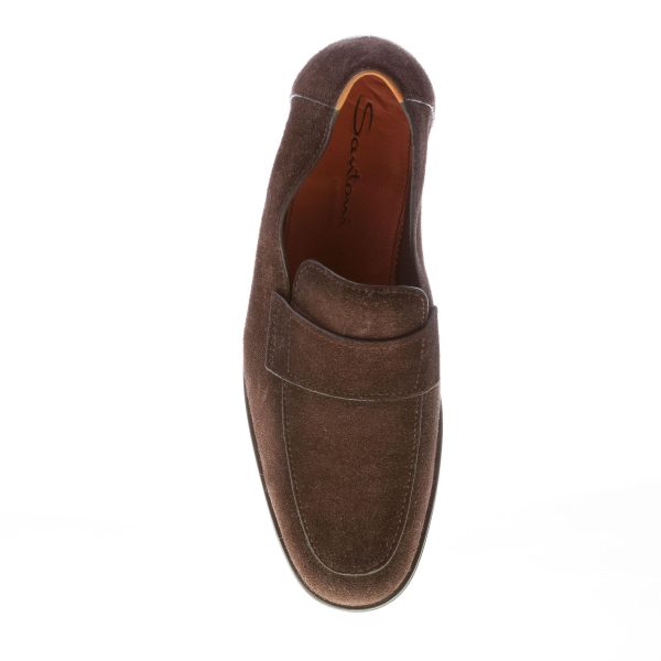 SANTONI uomo mocassino in camoscio TESTA DI MORO con fascetta. Suola cuoio - immagine 7