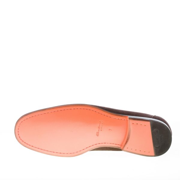 SANTONI uomo mocassino in camoscio TESTA DI MORO con fascetta. Suola cuoio - immagine 8
