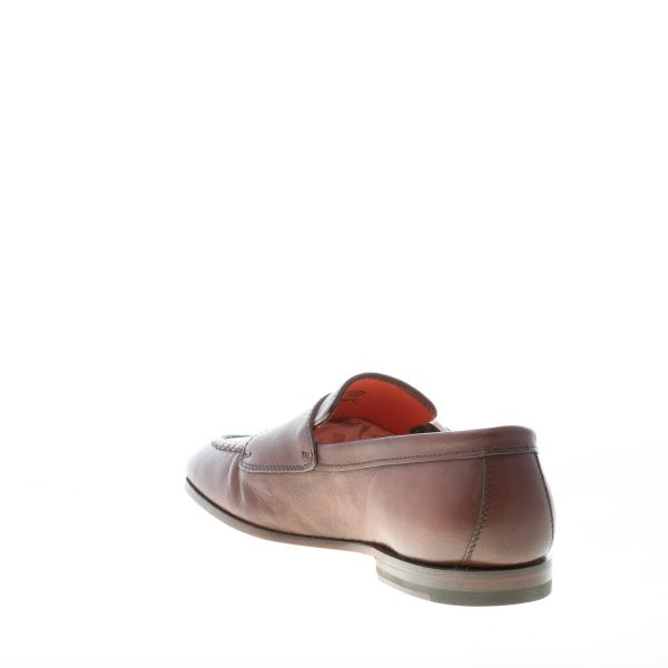 SANTONI uomo scarpa con doppia fibbia in pelle anticata TESTA DI MORO. Suola cuoio - immagine 4