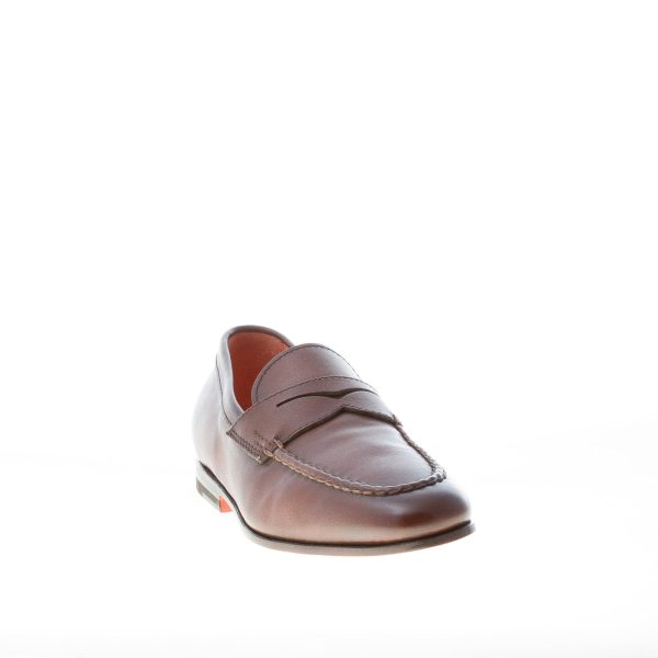 SANTONI uomo mocassino classico Goodyear in nappa TESTA DI MORO con mascherina. Suola cuoio - immagine 2