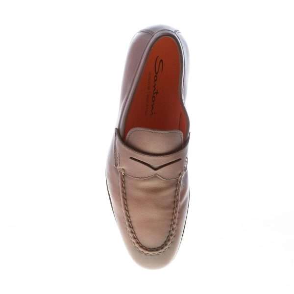 SANTONI uomo mocassino classico Goodyear in nappa TESTA DI MORO con mascherina. Suola cuoio - immagine 7