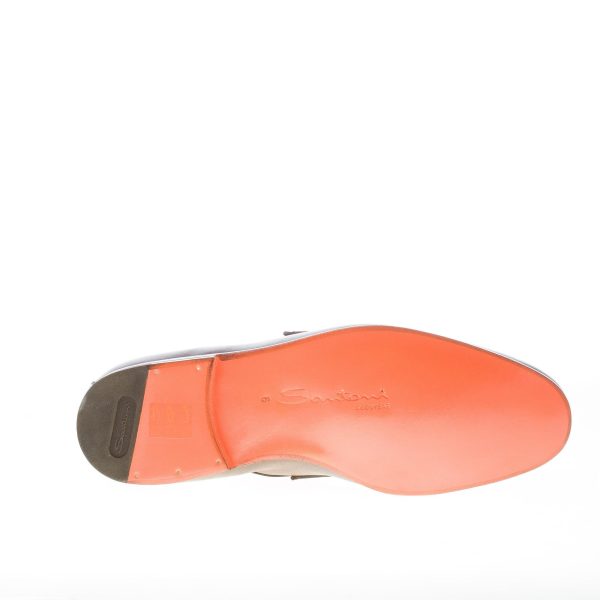 SANTONI uomo mocassino classico Goodyear in nappa TESTA DI MORO con mascherina. Suola cuoio - immagine 8