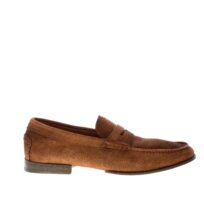 SANTONI uomo mocassino in camoscio delavè TABACCO con mascherina. Suola cuoio flessibile