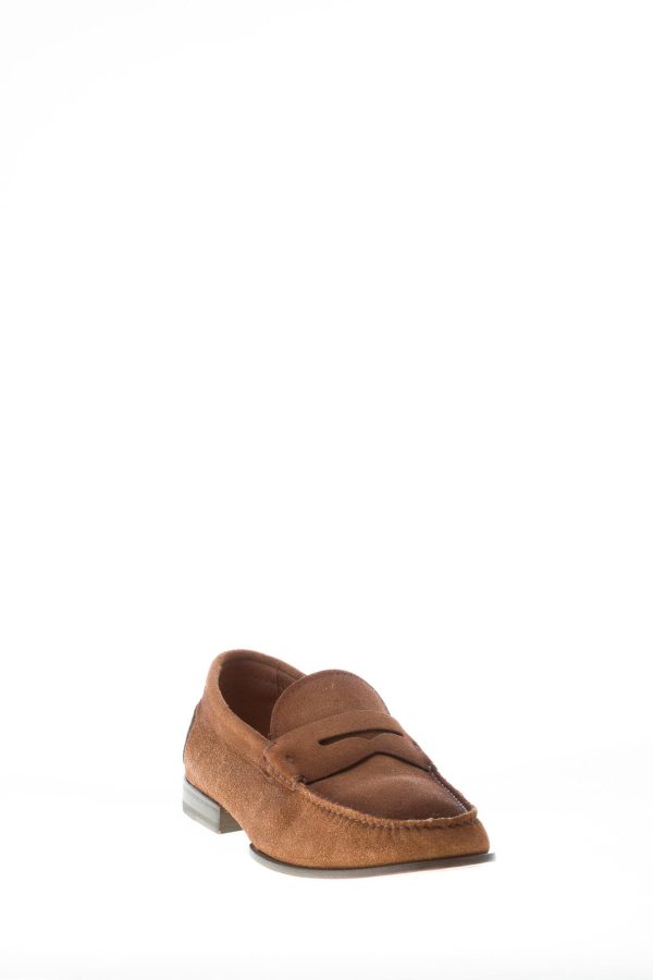 SANTONI uomo mocassino in camoscio delavè TABACCO con mascherina. Suola cuoio flessibile - immagine 2