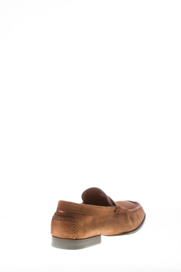 SANTONI uomo mocassino in camoscio delavè TABACCO con mascherina. Suola cuoio flessibile - immagine 3