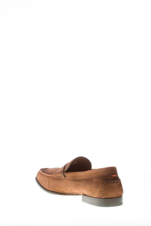 SANTONI uomo mocassino in camoscio delavè TABACCO con mascherina. Suola cuoio flessibile - immagine 4