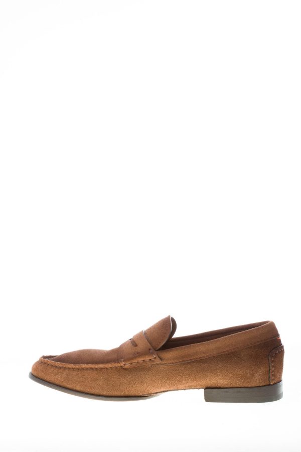 SANTONI uomo mocassino in camoscio delavè TABACCO con mascherina. Suola cuoio flessibile - immagine 5