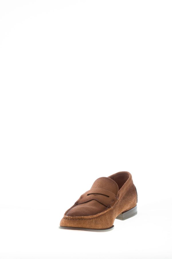 SANTONI uomo mocassino in camoscio delavè TABACCO con mascherina. Suola cuoio flessibile - immagine 6