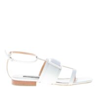 SERGIO ROSSI donna sandalo piatto SR Prince in pelle BIANCO con maxi fibbia argento