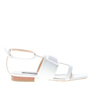 SERGIO ROSSI donna sandalo piatto SR Prince in pelle BIANCO con maxi fibbia argento