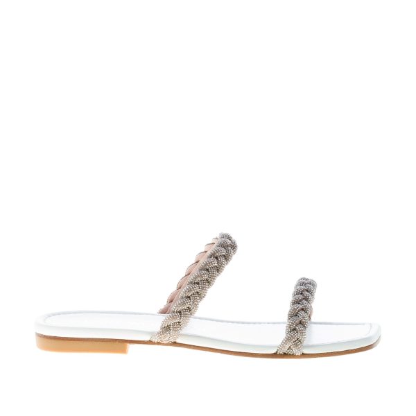 STUART WEITZMAN sandalo slide Addison in pelle BIANCO con cristalli