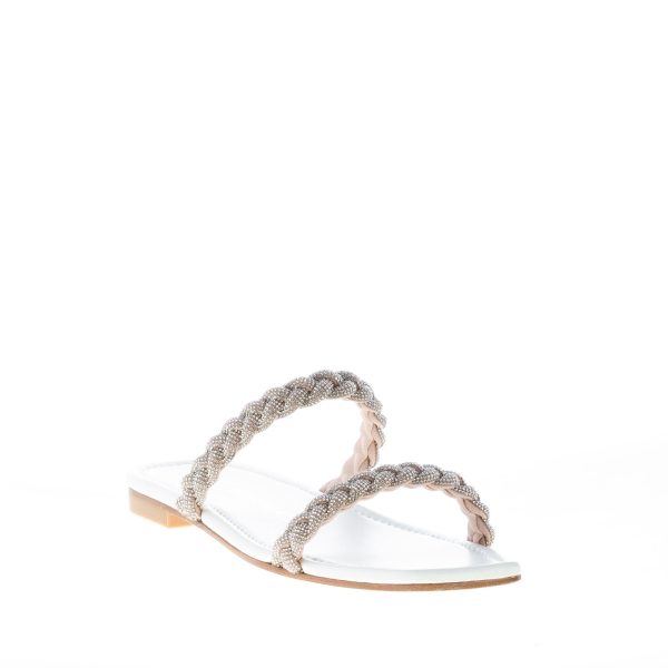 STUART WEITZMAN sandalo slide Addison in pelle BIANCO con cristalli - immagine 2