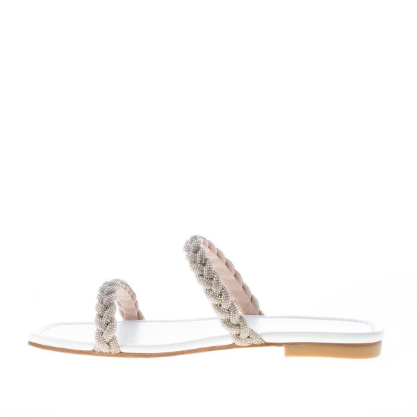 STUART WEITZMAN sandalo slide Addison in pelle BIANCO con cristalli - immagine 5