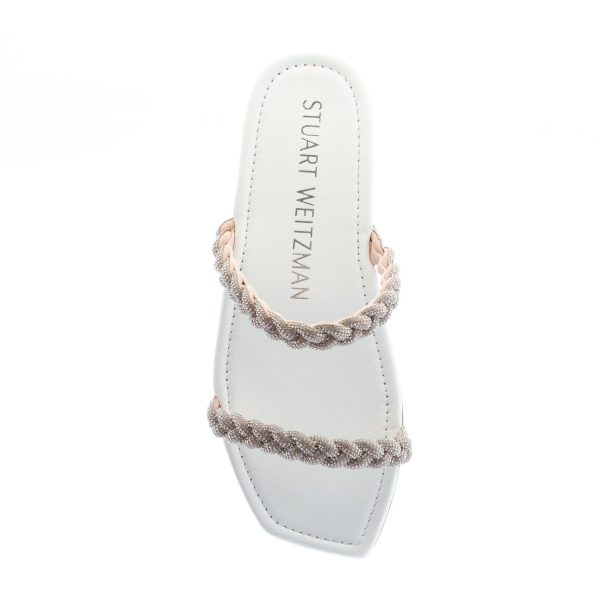 STUART WEITZMAN sandalo slide Addison in pelle BIANCO con cristalli - immagine 7