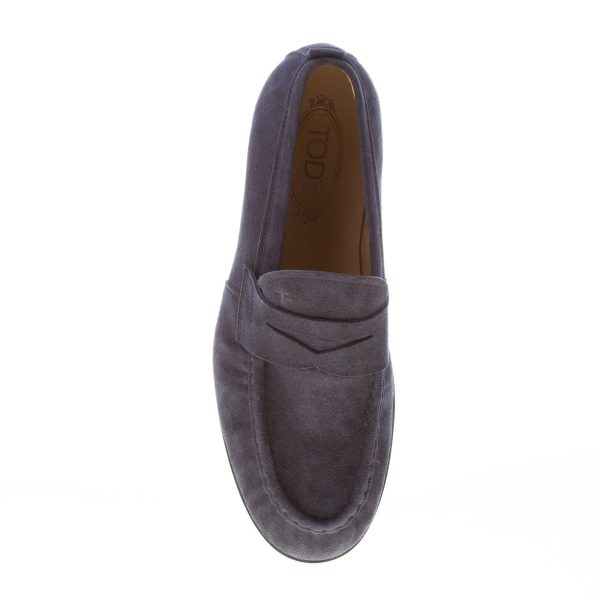 TOD'S uomo mocassino in camoscio BLU con mascherina e vaschetta. Suola in gomma - immagine 7