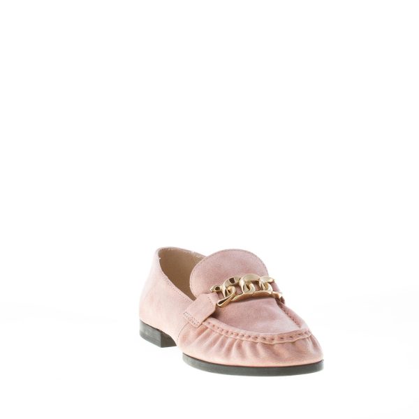 TOD'S donna mocassino in camoscio ROSA antico con catena. Suola gomma - immagine 2