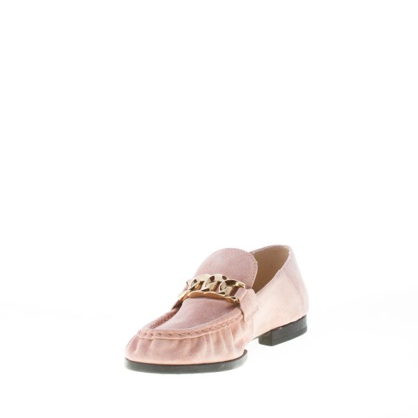 TOD'S donna mocassino in camoscio ROSA antico con catena. Suola gomma - immagine 6
