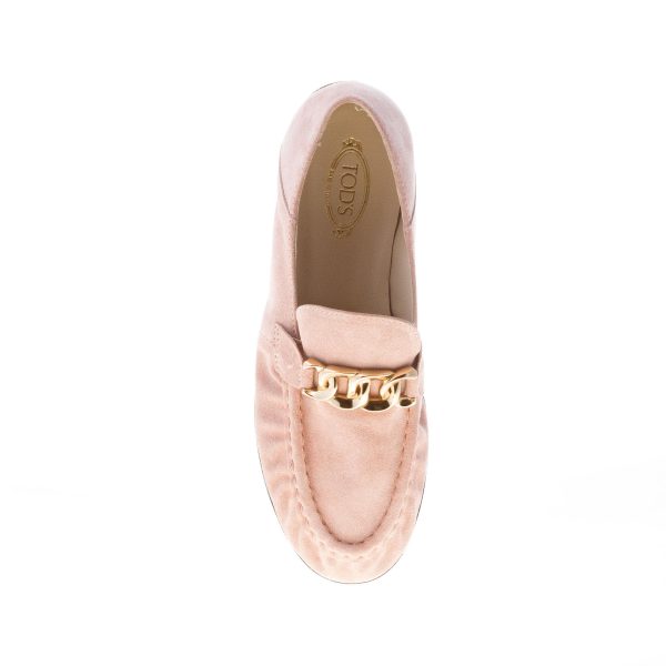 TOD'S donna mocassino in camoscio ROSA antico con catena. Suola gomma - immagine 7