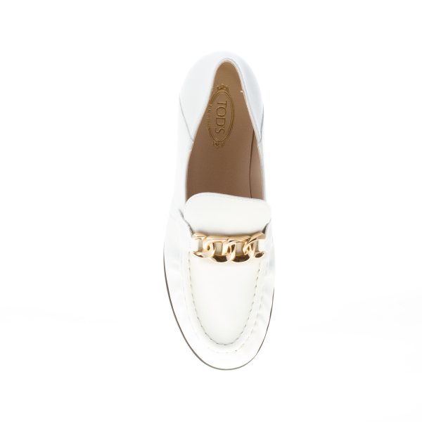 TOD'S donna mocassino in pelle BIANCO con catena. Suola gomma - immagine 7