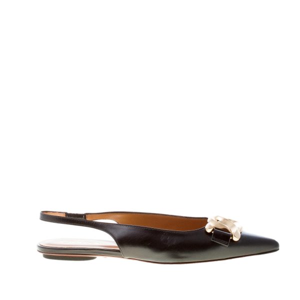 TOD'S donna ballerina slingback in pelle NERO con catena. Suola cuoio