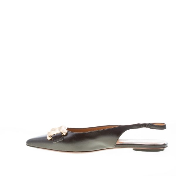 TOD'S donna ballerina slingback in pelle NERO con catena. Suola cuoio - immagine 5